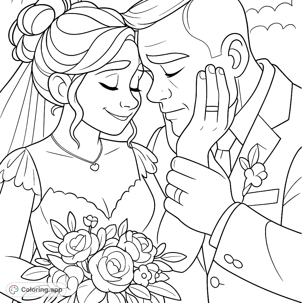 Capture the tender moment of a wedding embrace. A beautiful couple, detailed attire, and a lovely bouquet await your creative touch.