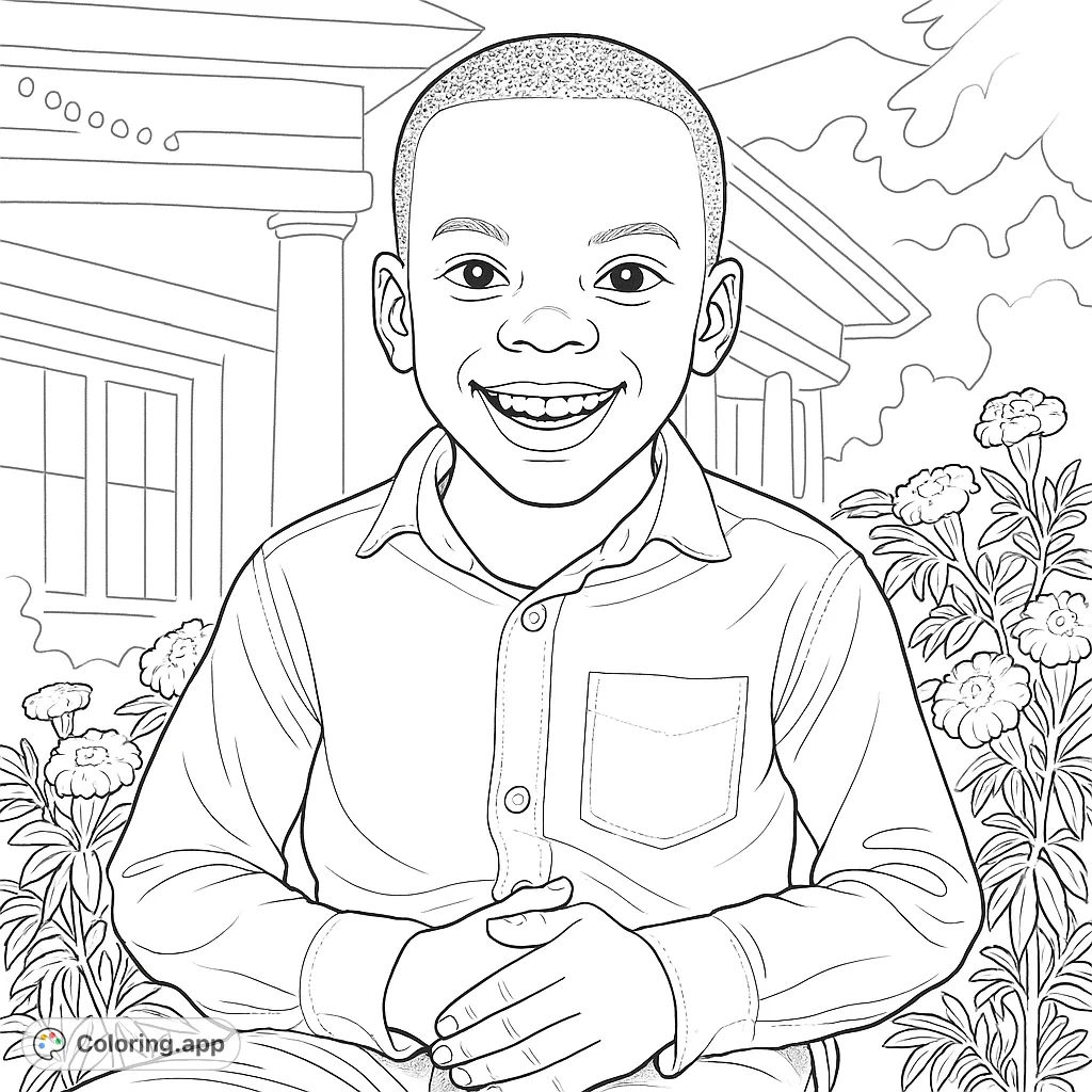 Capture a joyful moment with this smiling boy coloring page. Perfect for kids to express creativity and practice fine motor skills.