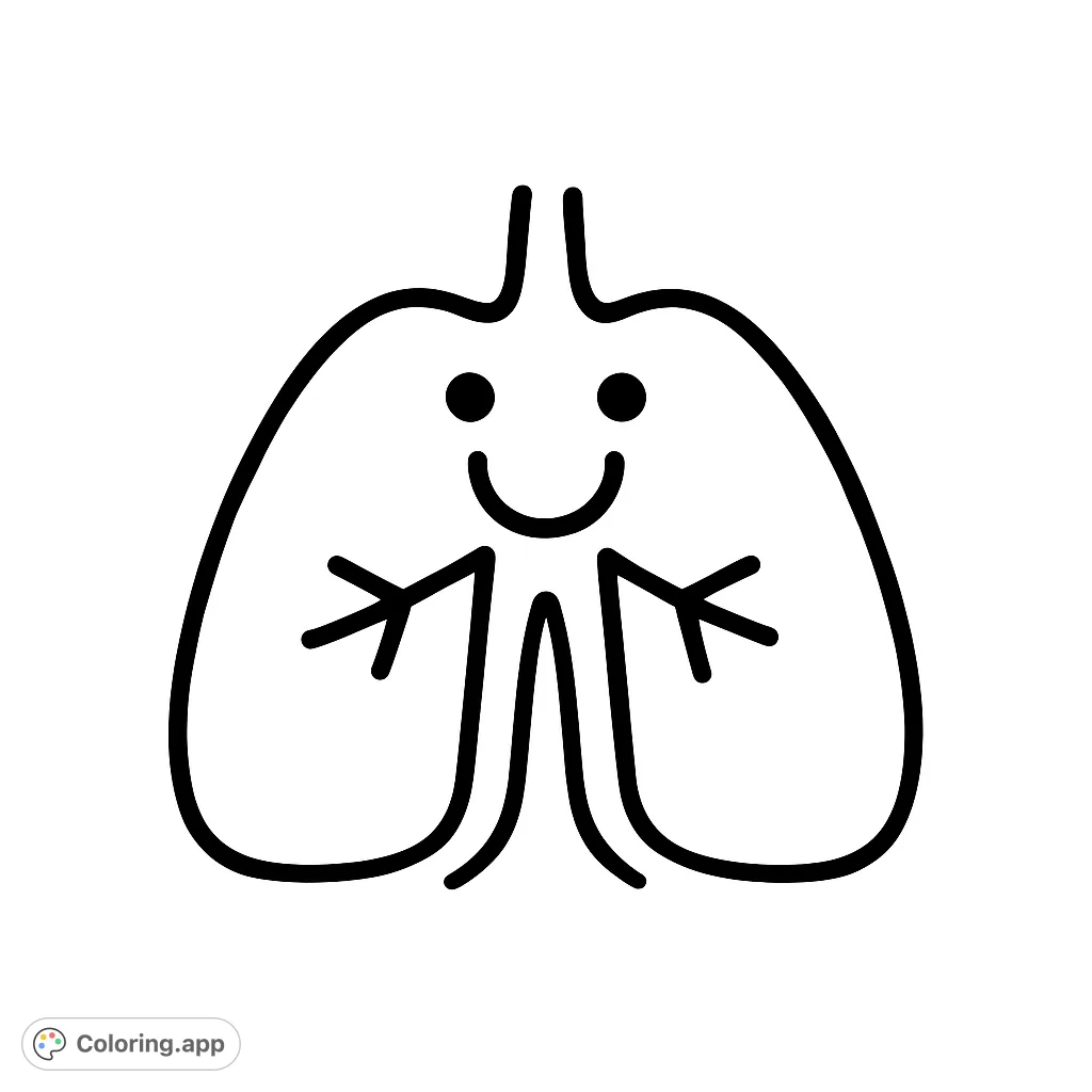 A cheerful, simplified lung character with a happy face and outstretched hands, perfect for learning about anatomy in a fun way.