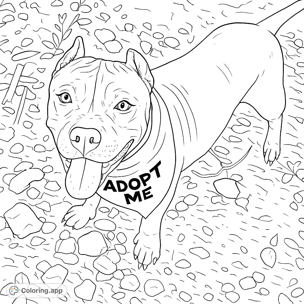 A charming dog wearing a bandana, looking up with a happy expression. Perfect for dog lovers to color and bring to life.