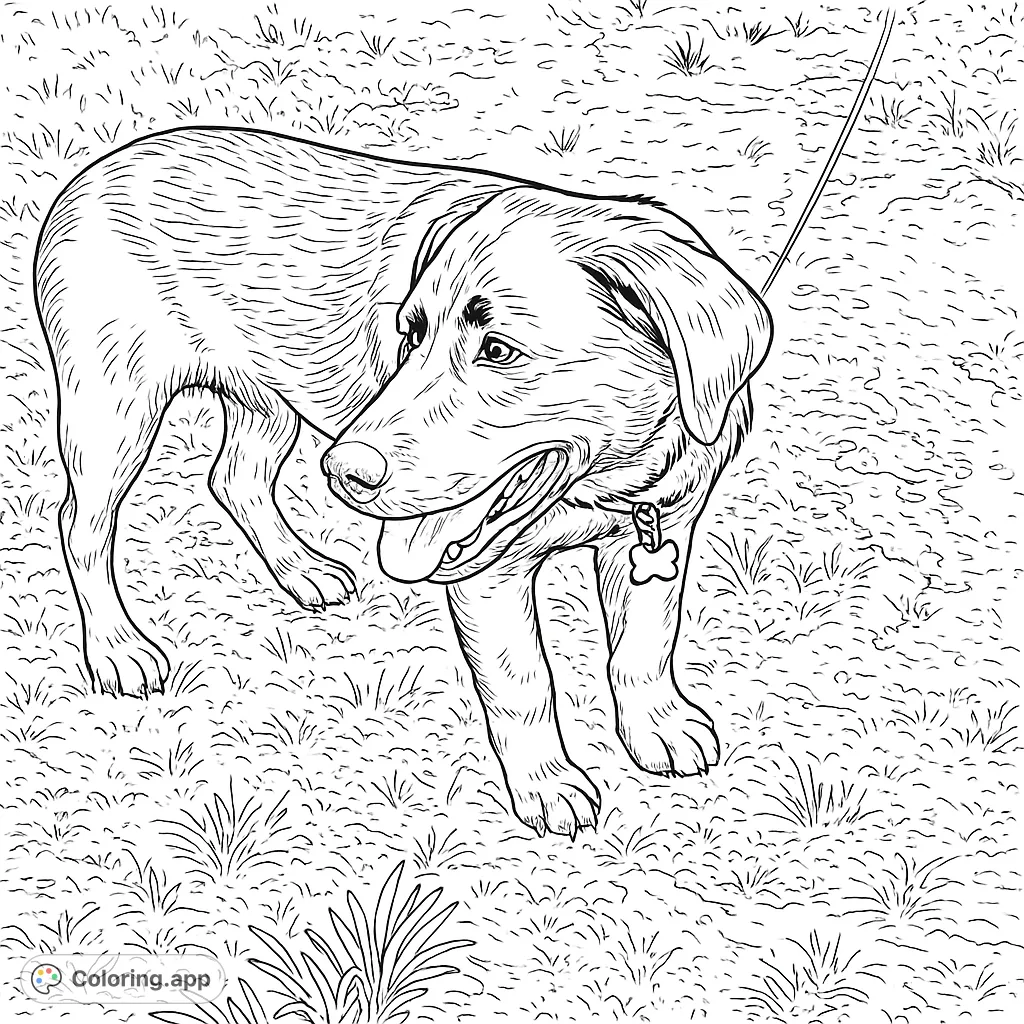 A charming dog stands on grassy ground, ready for adventure. This free printable dog coloring page is perfect for dog lovers of all ages.