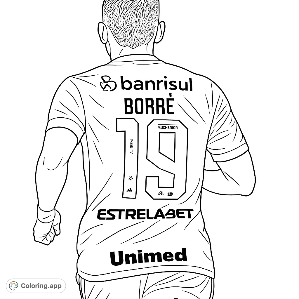 Color a detailed soccer player jersey featuring a large number 19, player name, and various sponsor logos. Perfect for sports fans.