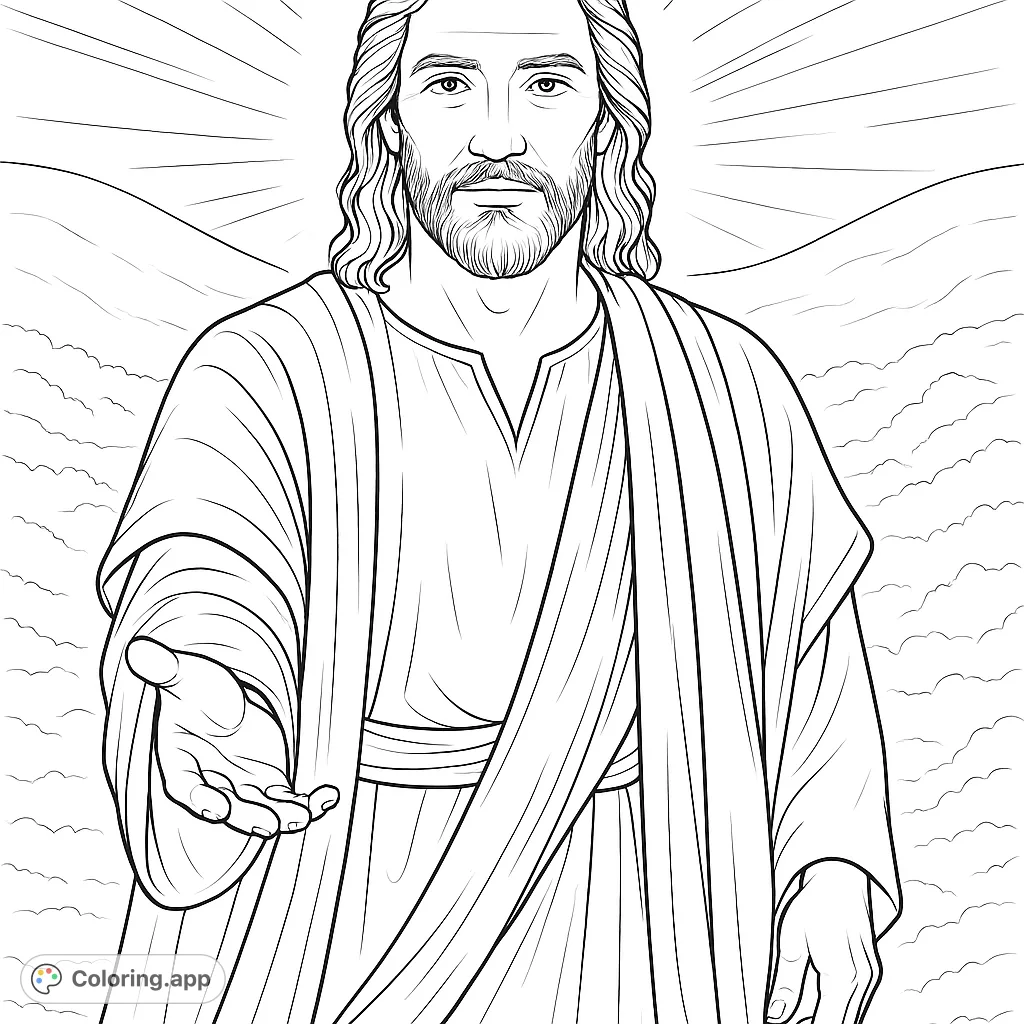 A serene portrait of a spiritual figure with an extended hand, inviting contemplation. Perfect for moments of reflection and creative expression.