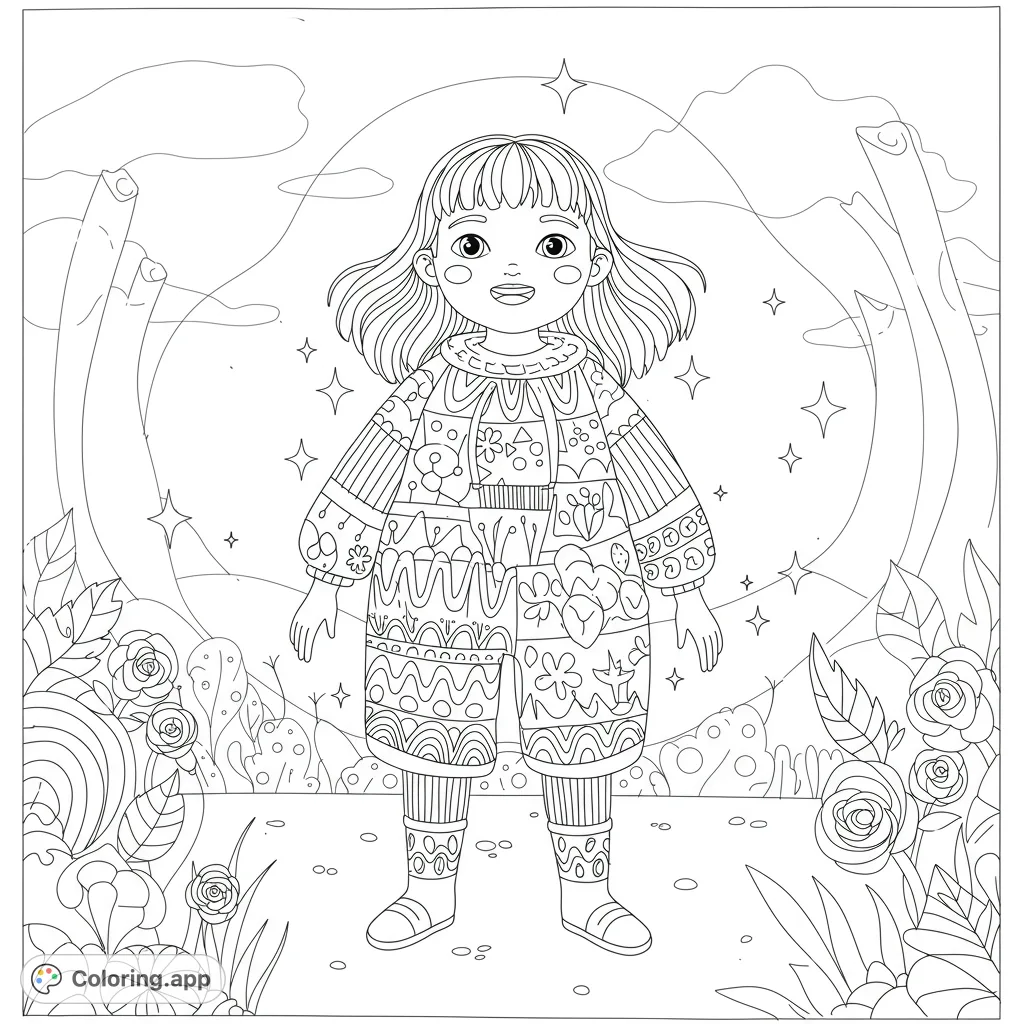 A joyful child stands proudly, radiating confidence and individuality. This inspiring coloring page celebrates self-acceptance and uniqueness.