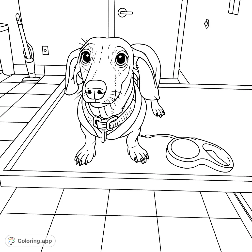 A charming dachshund stands on an examination table, ready for a check-up. Perfect for dog lovers and aspiring vets!