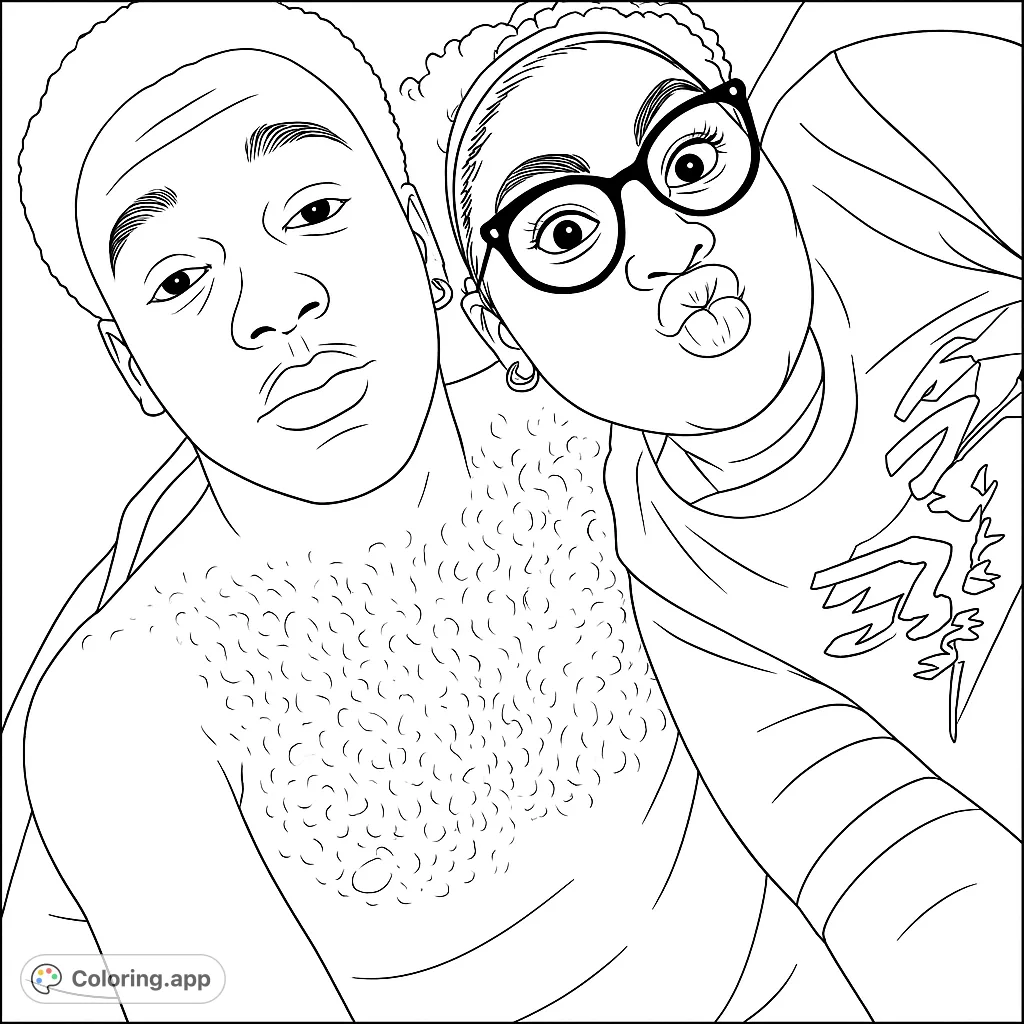 A heartwarming scene of a couple sharing a cozy moment, perfect for expressing affection and connection through creative coloring.