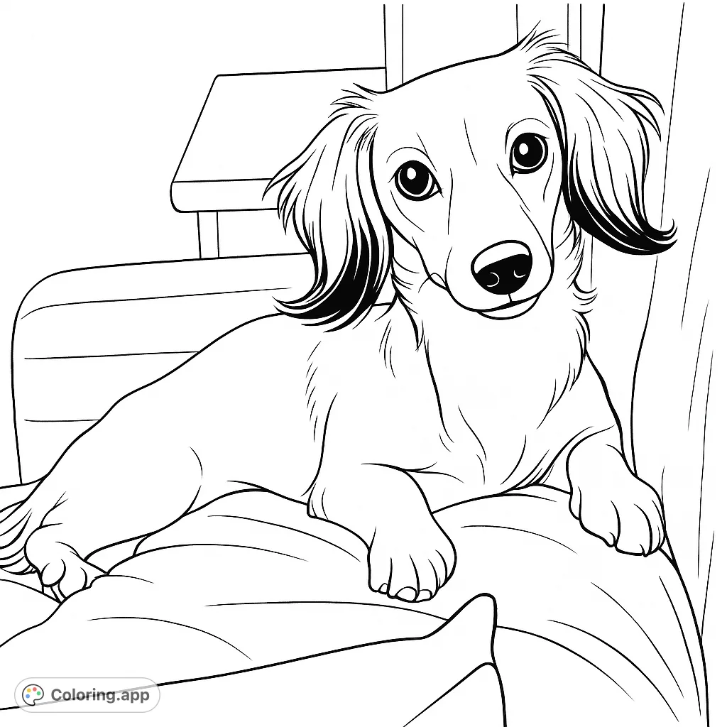 A charming dachshund puppy with an endearing gaze, resting comfortably on a soft surface, ready for your creative touch.