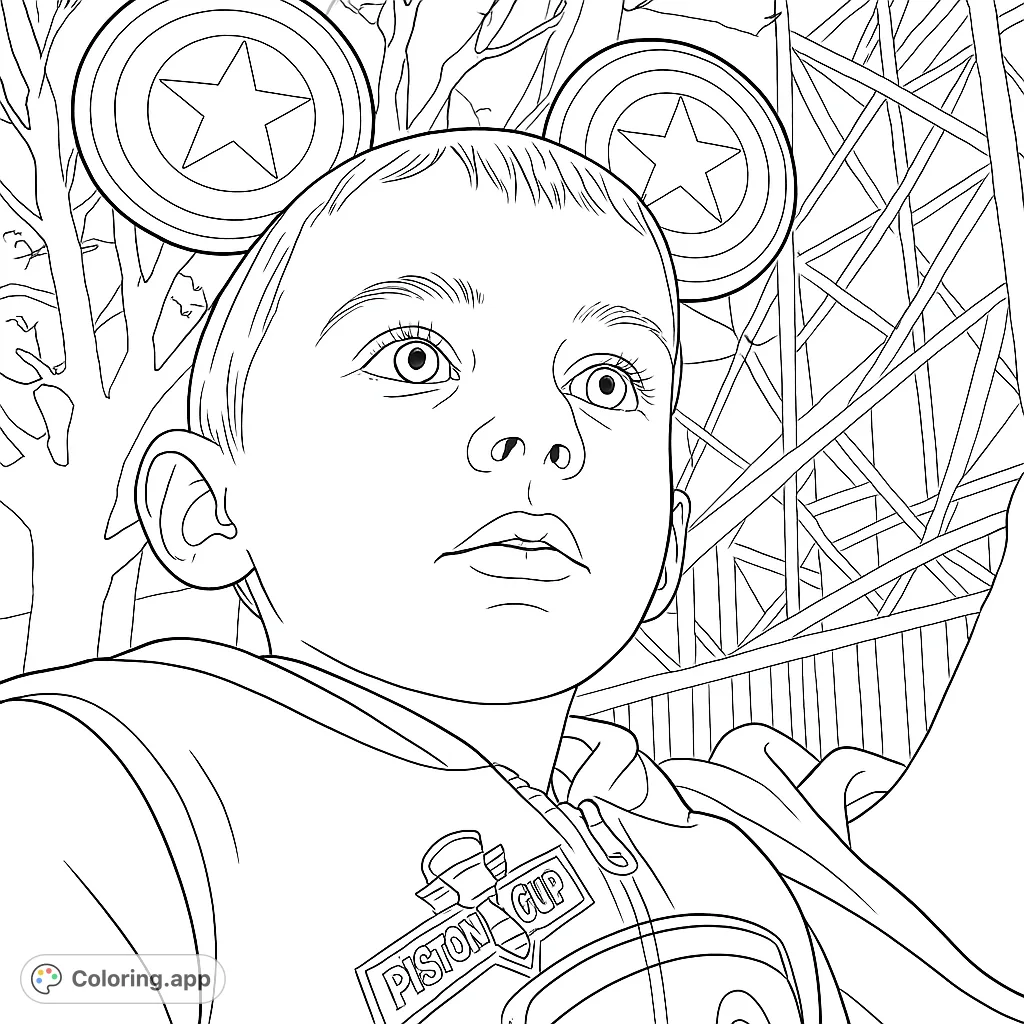 A young child wearing shield-themed ears and a character hoodie, looking up with wonder. Perfect for fans of heroes and animated vehicles.