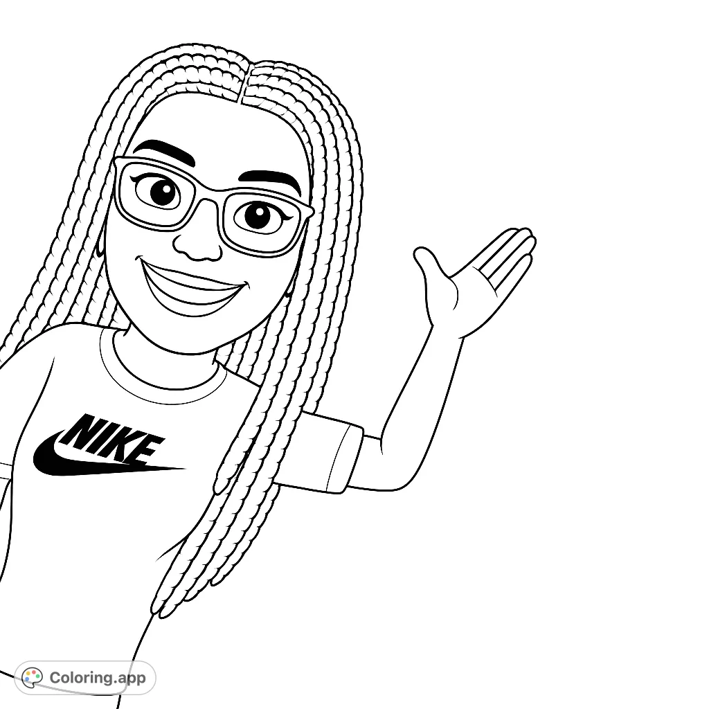 A cheerful avatar with braided hair and glasses, peeking into view and waving. Perfect for personalizing with your favorite colors and patterns.