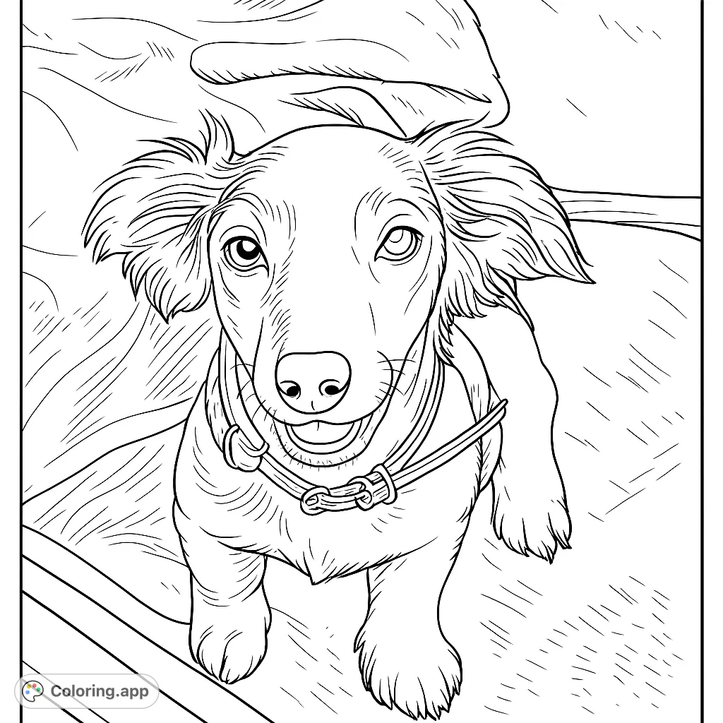 Capture the charm of a sweet dachshund puppy with this delightful coloring page. Perfect for dog lovers of all ages to bring to life!