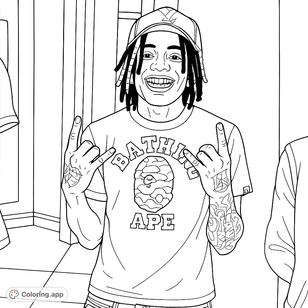 Capture modern urban style with this cool portrait. Features a person with dreadlocks, cap, and distressed jeans, making a dynamic hand gesture.