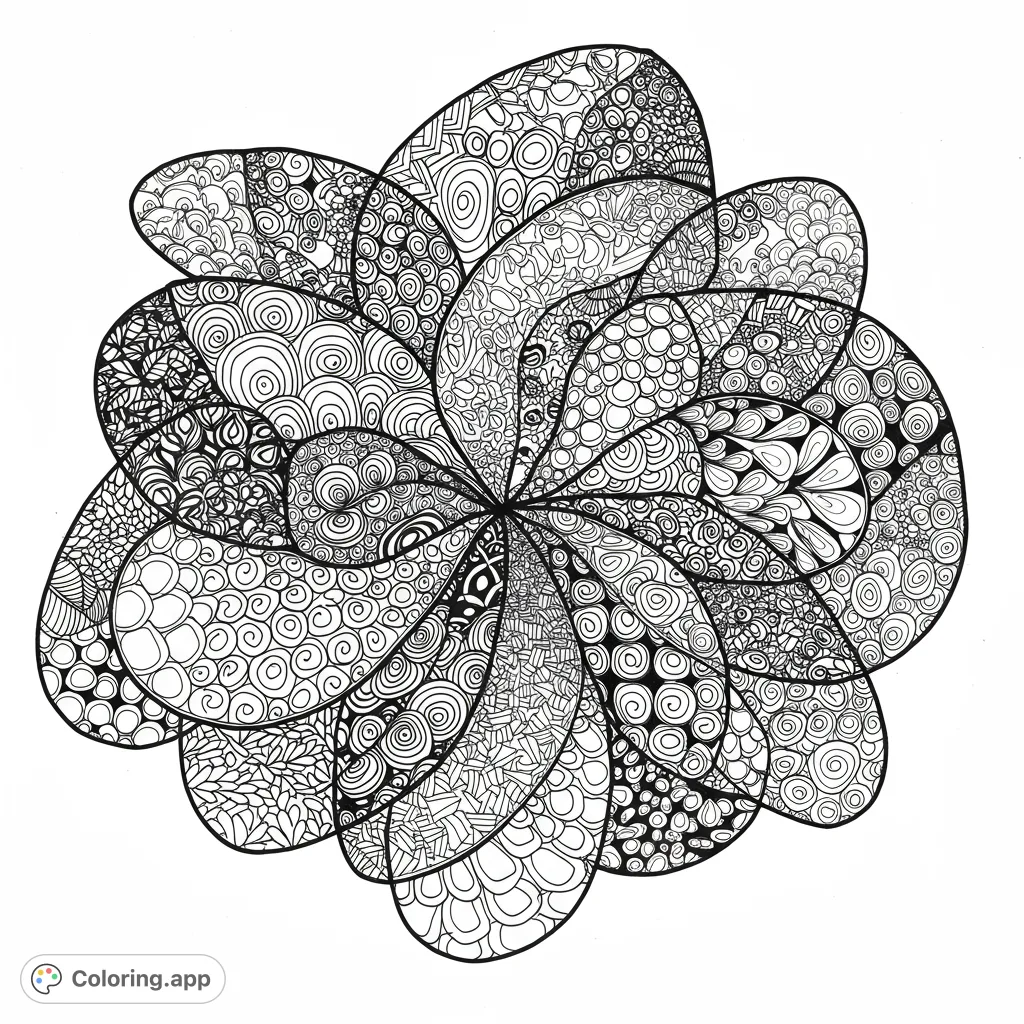Unleash creativity with this intricate zentangle-style coloring page. Explore detailed patterns and abstract forms for a meditative artistic experience.