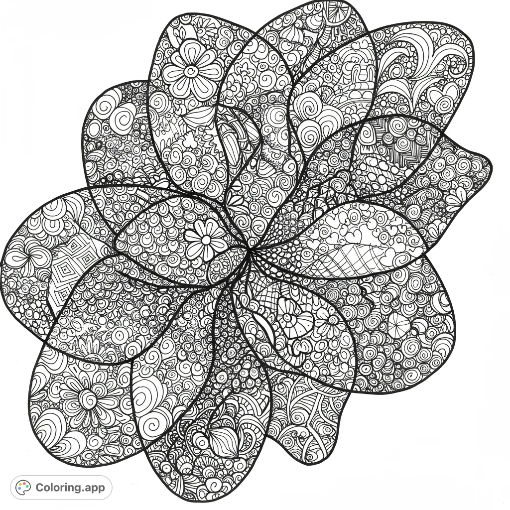 Unleash creativity with this intricate zentangle-style coloring page. Explore detailed patterns and abstract forms for a meditative artistic experience.