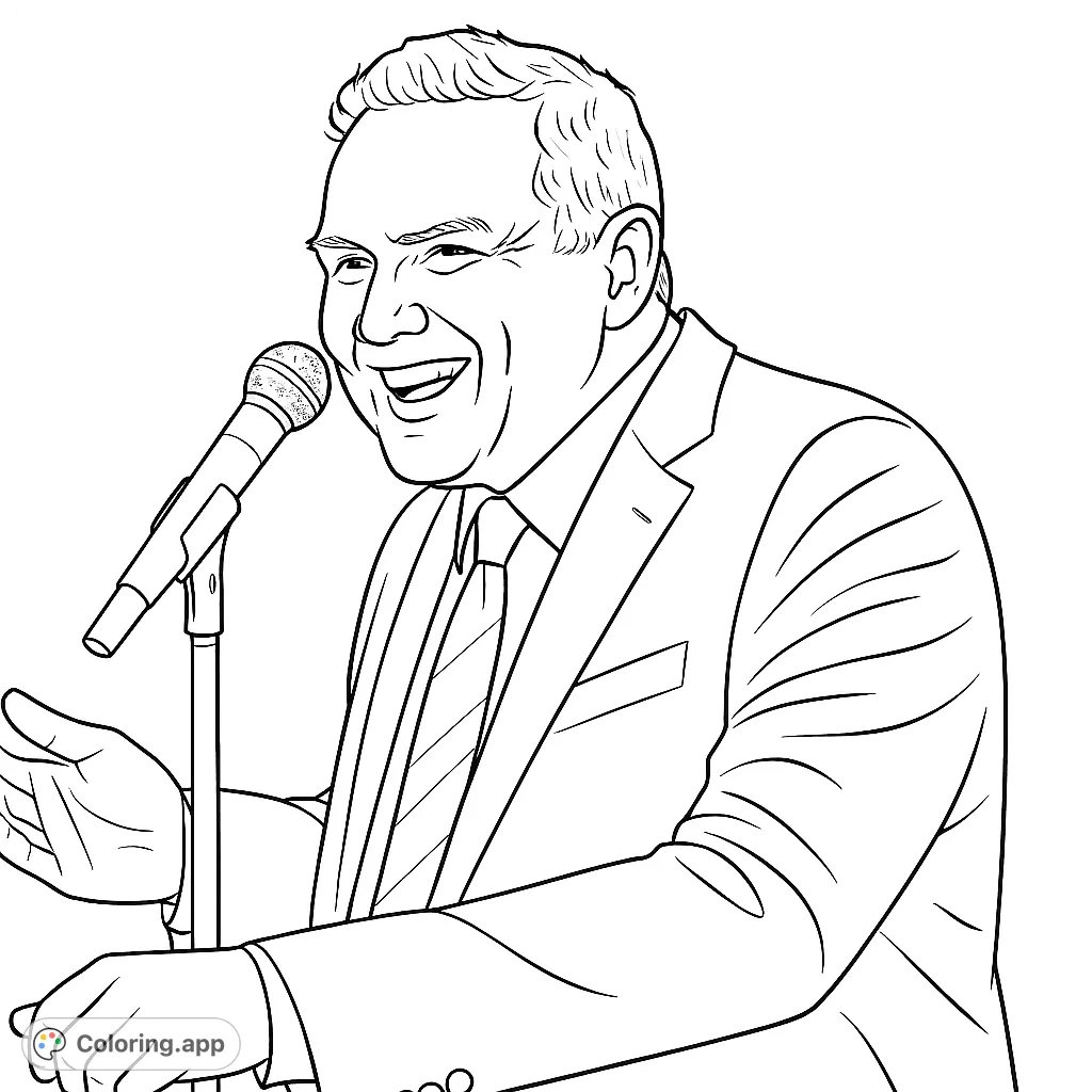 Capture the joy of a laughing comedian on stage. A detailed portrait perfect for fans of stand-up and expressive character studies.