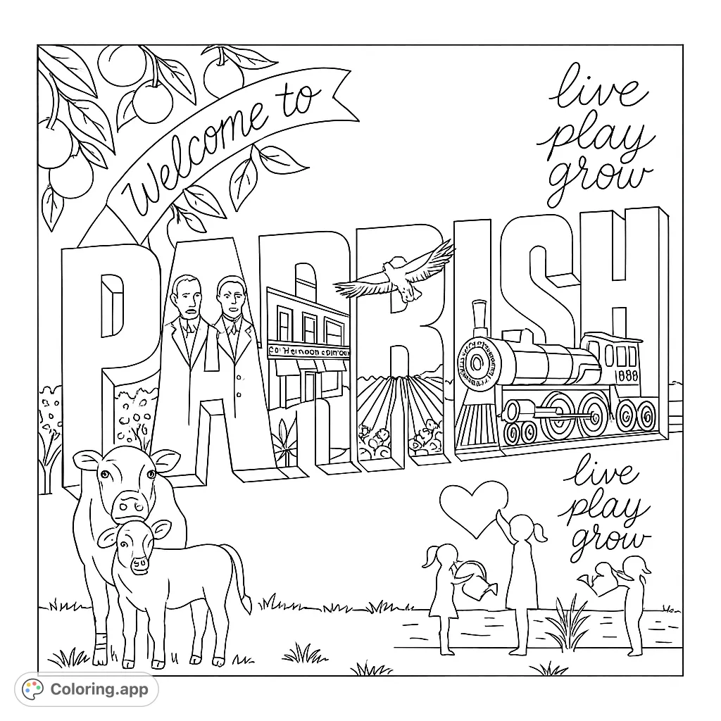 Explore Parrish's history and community spirit in this unique coloring page. Features iconic scenes, historical figures, and local landmarks.