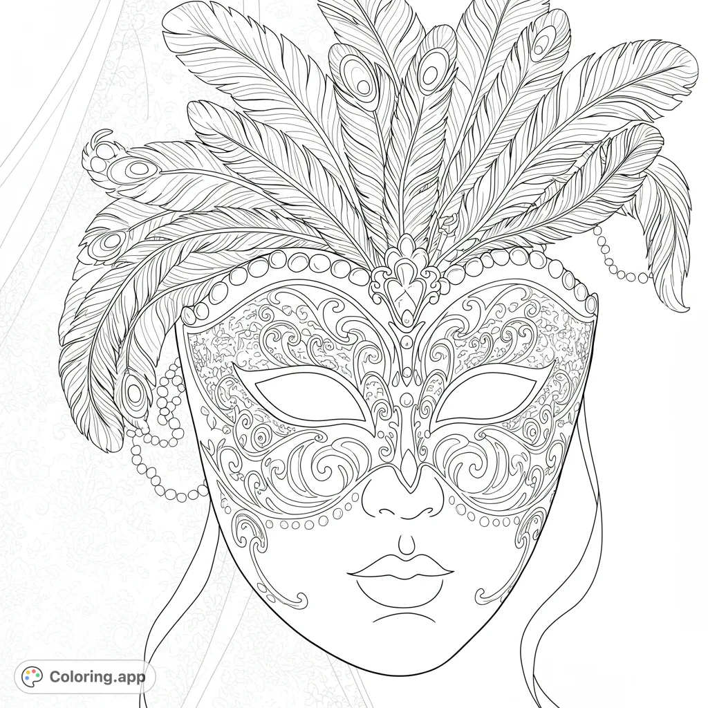 Discover an exquisitely detailed Venetian masquerade mask, adorned with intricate patterns and feathers. A hidden word adds a playful challenge to this elegant design.