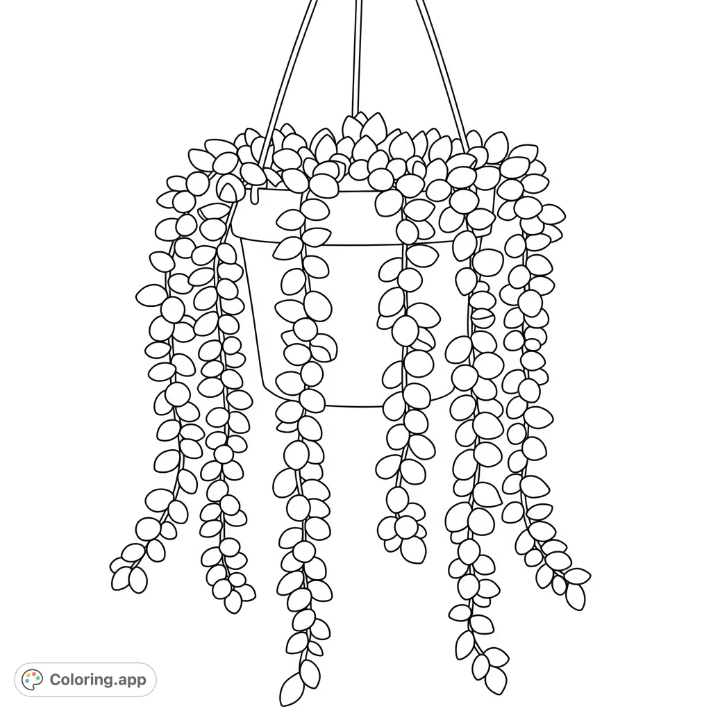 Discover the intricate beauty of a Burro's Tail succulent coloring page. Its cascading stems and plump, overlapping leaves offer a delightful challenge.