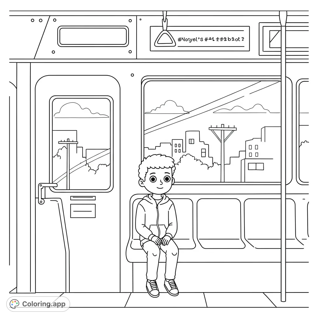 Join Noam on his light rail adventure to meet Grandpa Kobi. A simple, engaging scene perfect for young colorists.