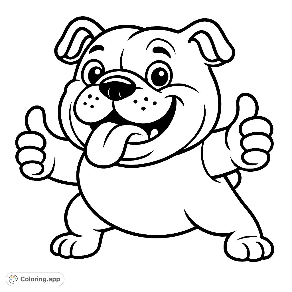 A cheerful bulldog character giving a thumbs up, perfect for a fun and engaging coloring activity. Ideal for kids and dog lovers.