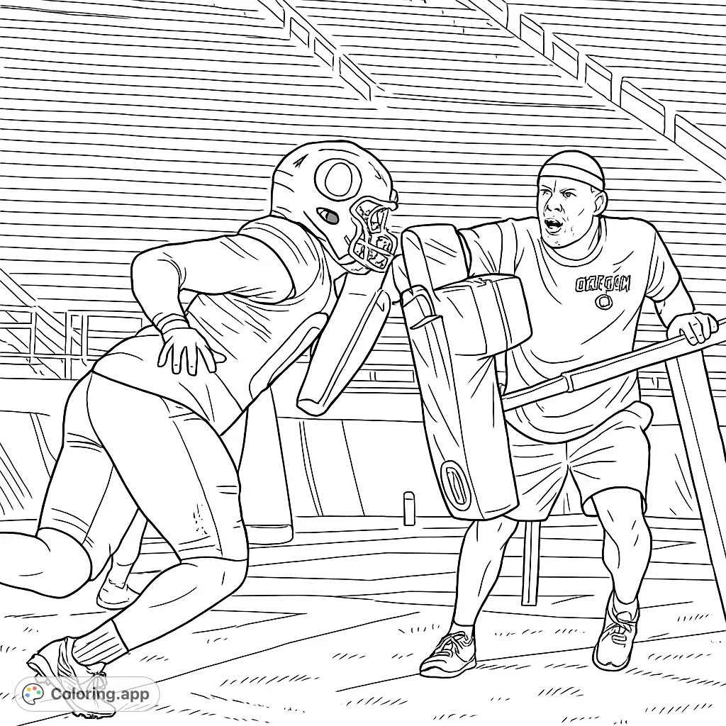 Dynamic football practice scene with player and coach, perfect for sports enthusiasts. Engage with the intensity of a training session.