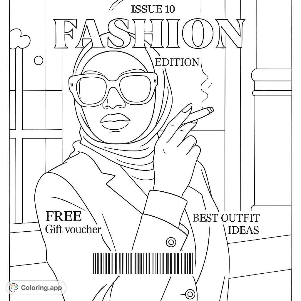 A chic fashion portrait featuring a stylish figure in sunglasses and a head covering, holding a cigar. Perfect for fashion enthusiasts and those who love modern style.