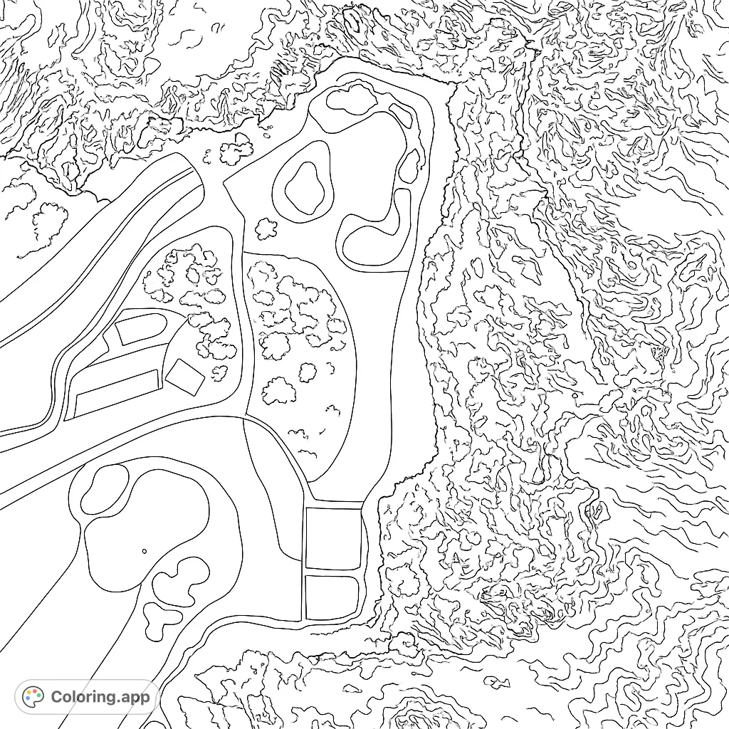 An aerial view of a stunning golf course nestled on a rugged coastline, featuring greens, bunkers, winding paths, and dynamic ocean waves.