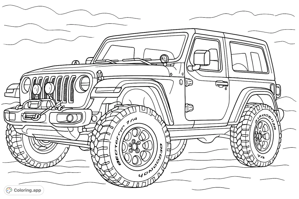 A powerful off-road vehicle with large tires and a distinctive grille, ready for adventure. Perfect for car enthusiasts and aspiring explorers.