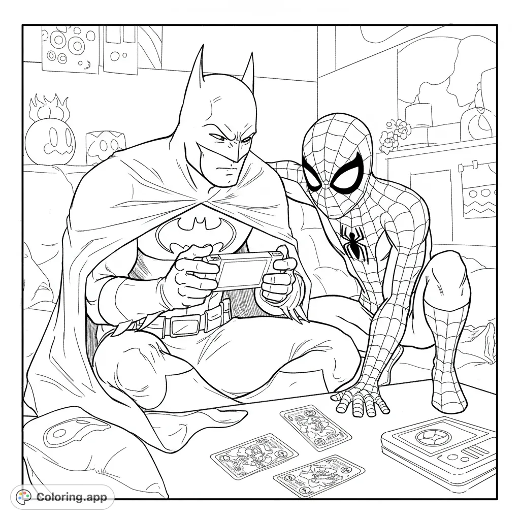Join Batman and Spider-Man in a unique crossover as they battle it out in a Pokémon game. A fun, action-packed superhero gaming scene!