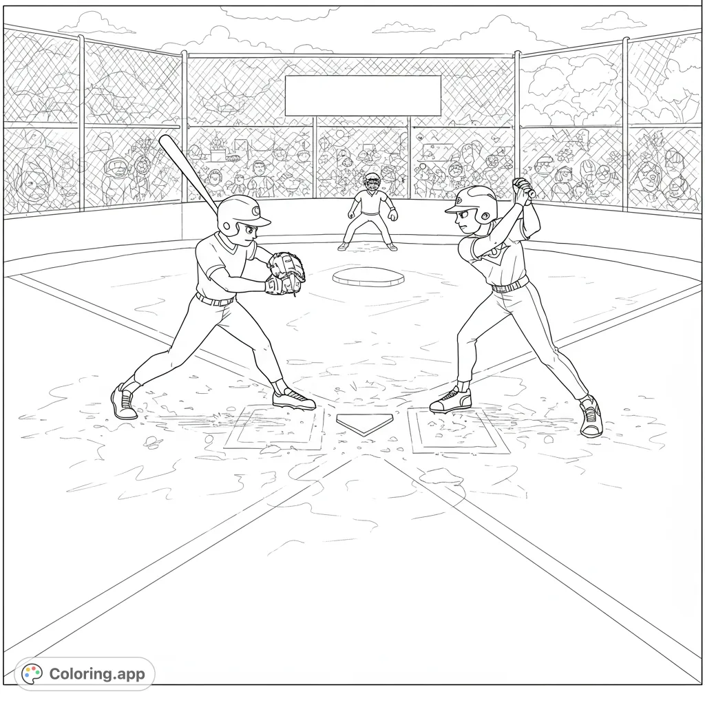 Dynamic superhero baseball scene featuring a powerful batter and an agile pitcher on a diamond. Perfect for sports and comic fans!
