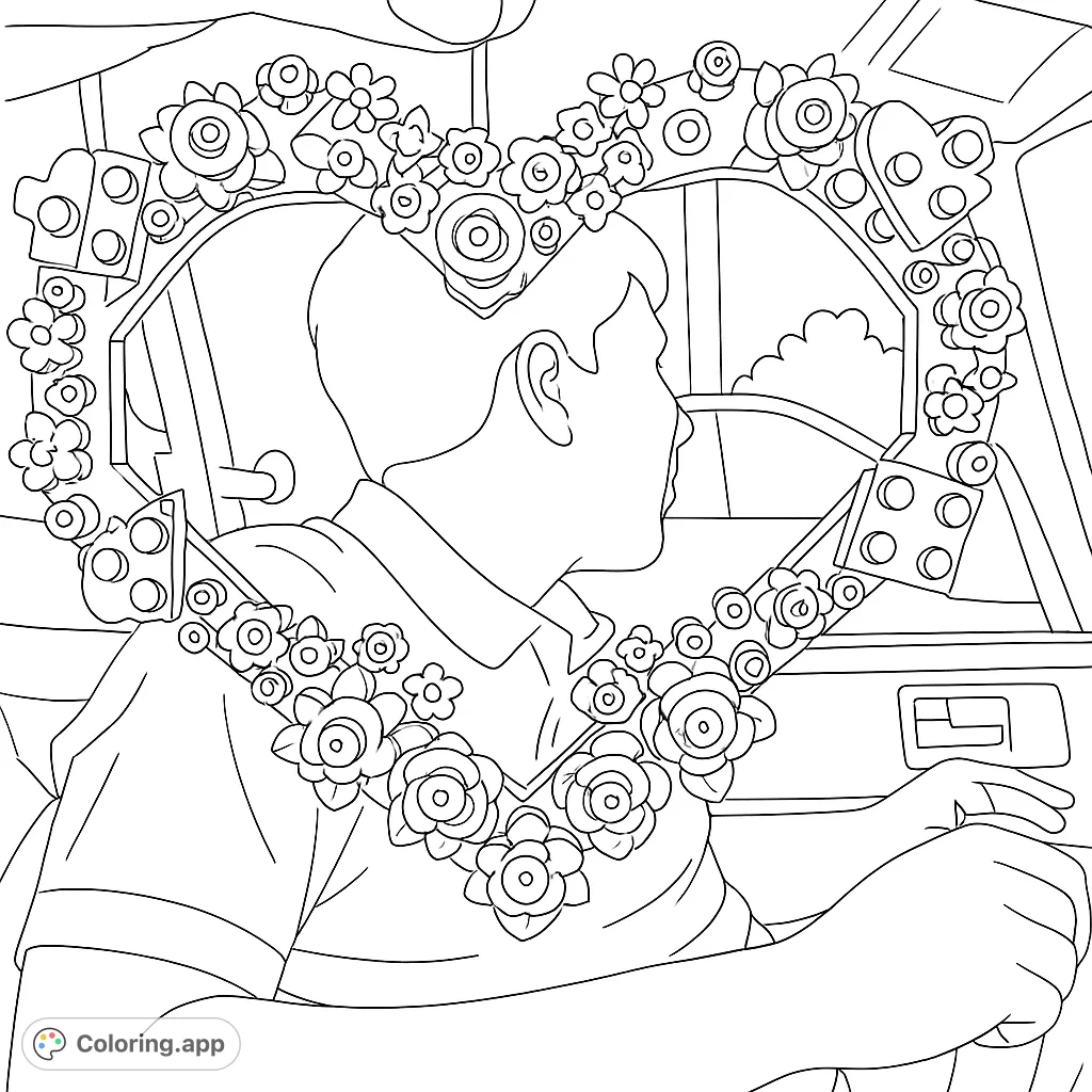 A charming block-built heart frame adorned with intricate flowers and leaves, perfect for creative expression. A delightful and unique design for all ages.