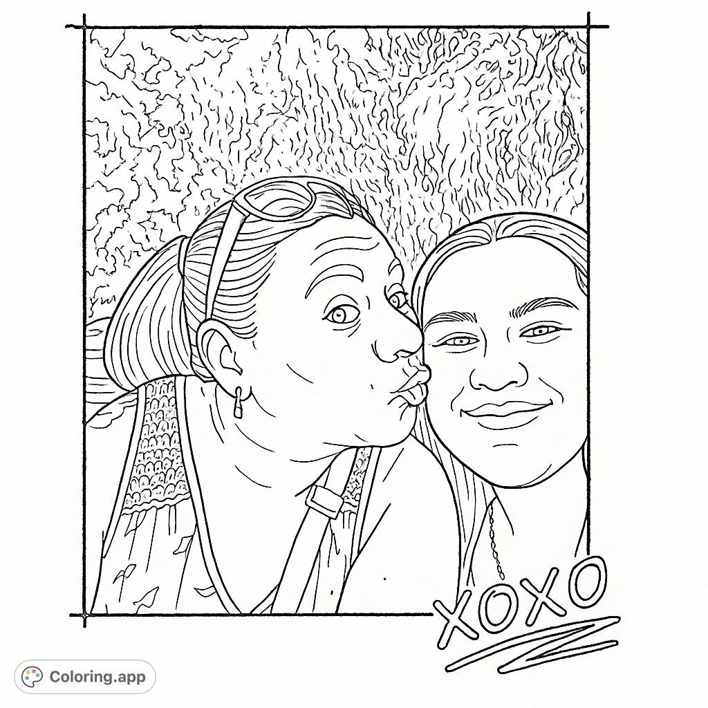 Capture a heartwarming moment of affection between two individuals. This sweet portrait features a loving kiss, perfect for personalizing with your favorite colors.