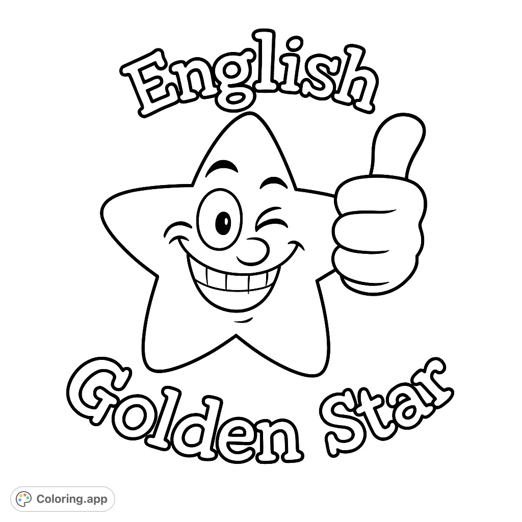 A cheerful winking star character gives a thumbs-up, surrounded by playful text. Perfect for a fun and easy coloring experience.