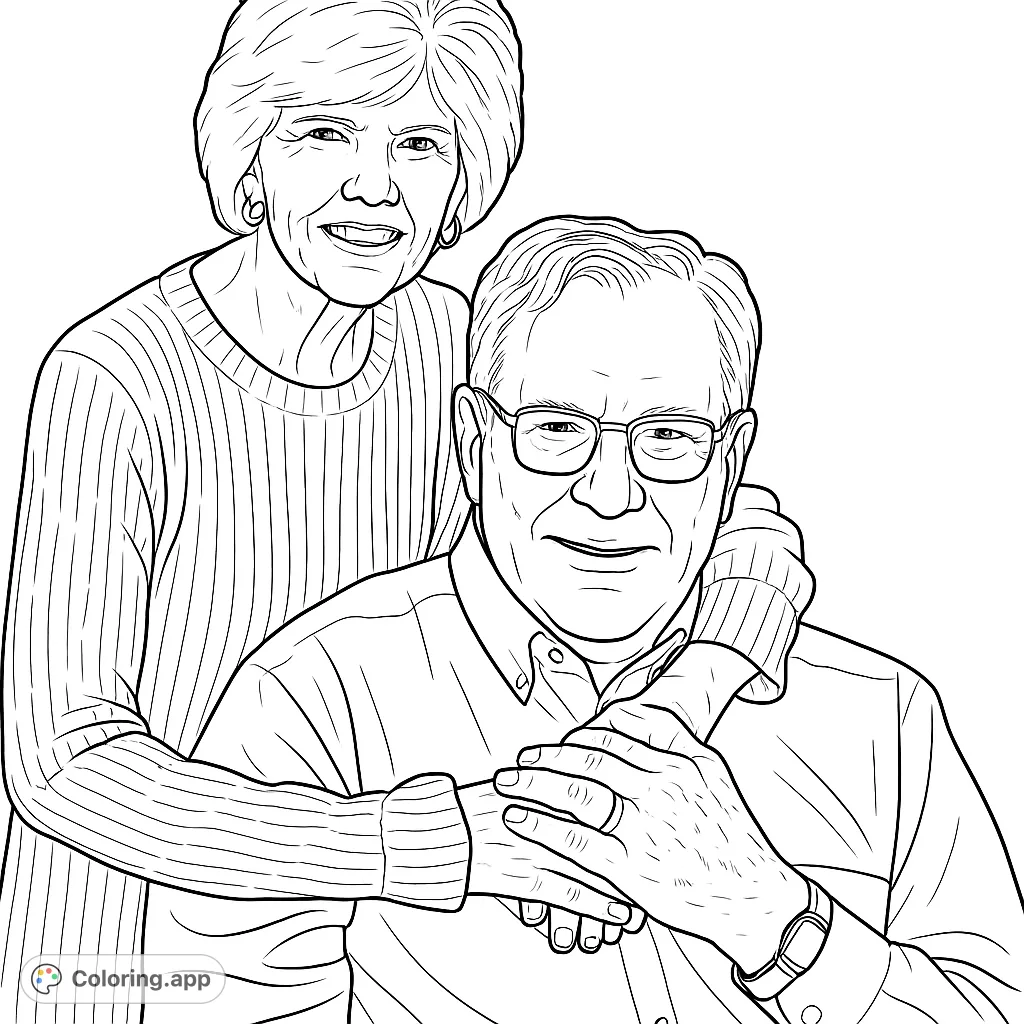 Capture the warmth of a loving couple in this detailed portrait coloring page. Perfect for celebrating family bonds and creating a heartfelt keepsake.