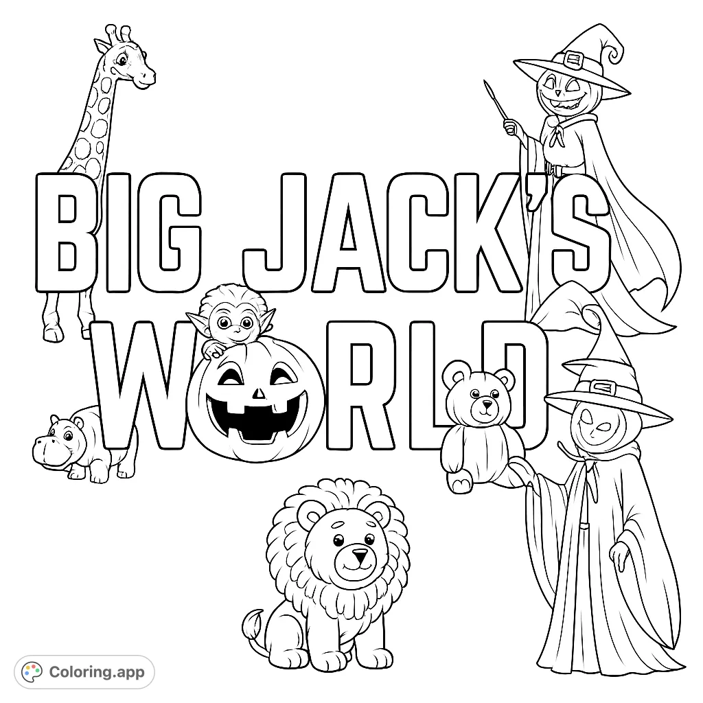 Explore Big Jack's World with a whimsical cast of pumpkin-themed characters and friendly creatures, perfect for a fun and imaginative coloring adventure.