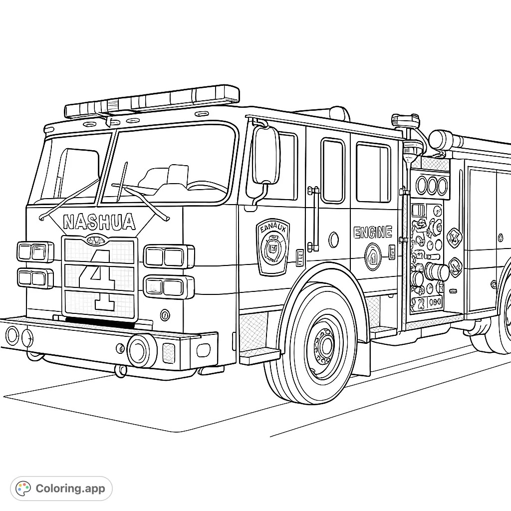 A detailed fire engine ready for action, featuring intricate equipment, large wheels, and a bold design. Perfect for vehicle enthusiasts!