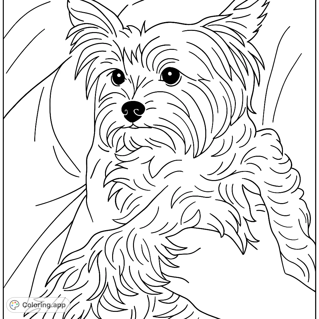 An adorable fluffy dog relaxing, perfect for pet lovers to color and bring to life. A charming companion for creative expression.