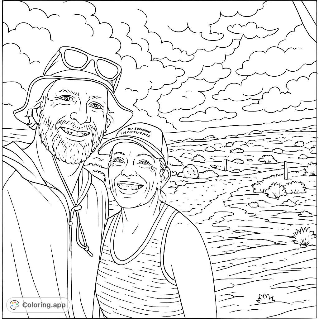 Capture the joy of outdoor adventure with this smiling couple in a rugged desert landscape. Perfect for nature lovers and travel enthusiasts.