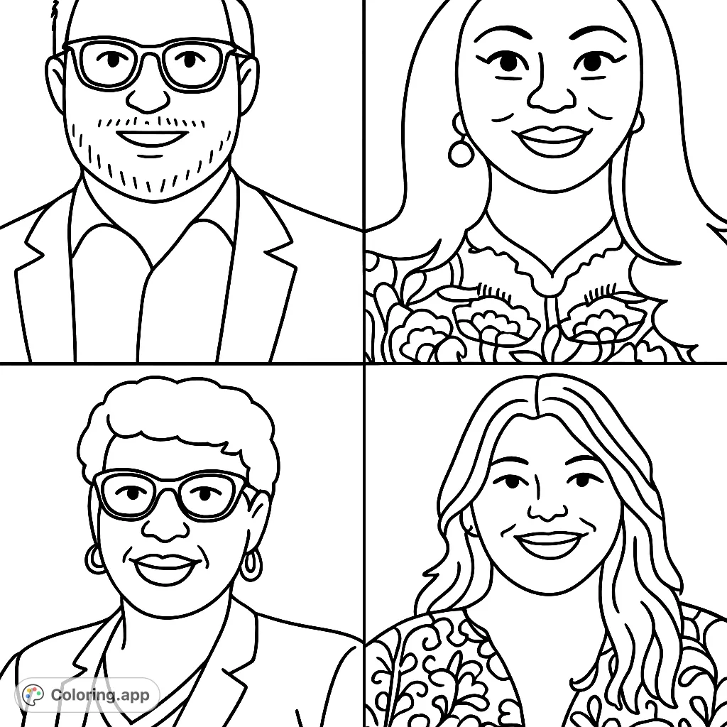 A collection of four distinct portraits, perfect for exploring different features and expressions. Ideal for practicing facial details and varied patterns.