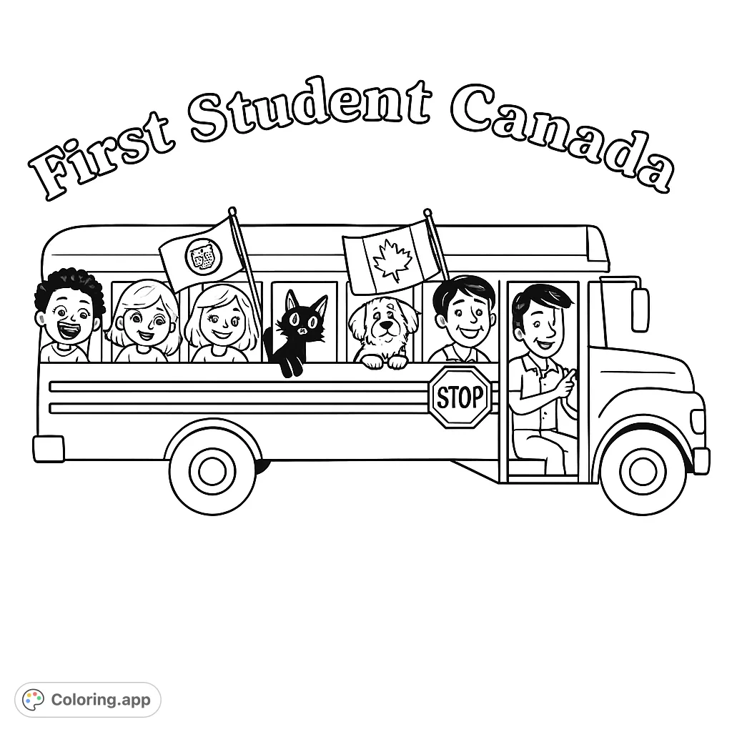 Join diverse kids and their animal friends on a fun school bus adventure! A delightful cartoony scene perfect for young colorists.