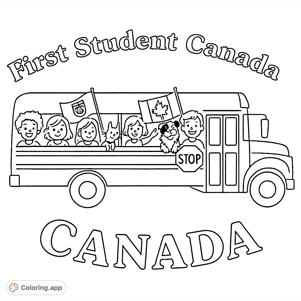 Hop aboard this fun school bus coloring page featuring diverse children, a cat, and a dog, perfect for young artists and back-to-school fun!