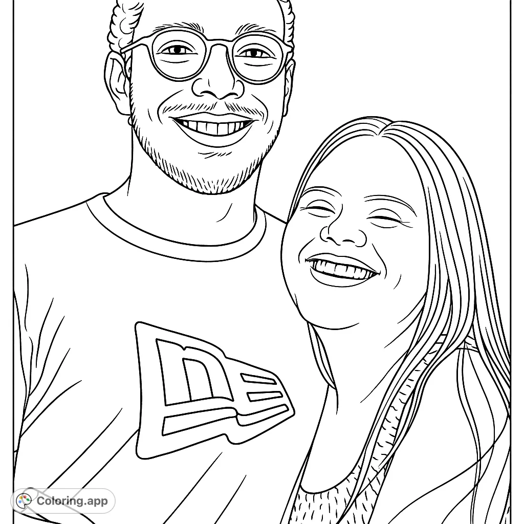 A heartwarming portrait of a smiling couple, perfect for personalizing with your favorite colors and celebrating connections.