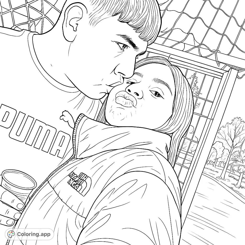 Capture a tender moment between two individuals. This free printable couple's coloring page features a sweet forehead kiss, perfect for expressing affection.