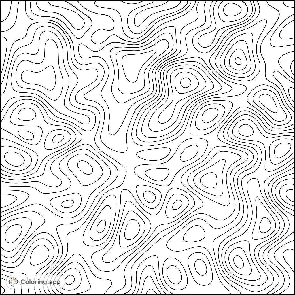 An intricate abstract pattern of flowing contour lines, creating a mesmerizing design for creative coloring and mindful relaxation.
