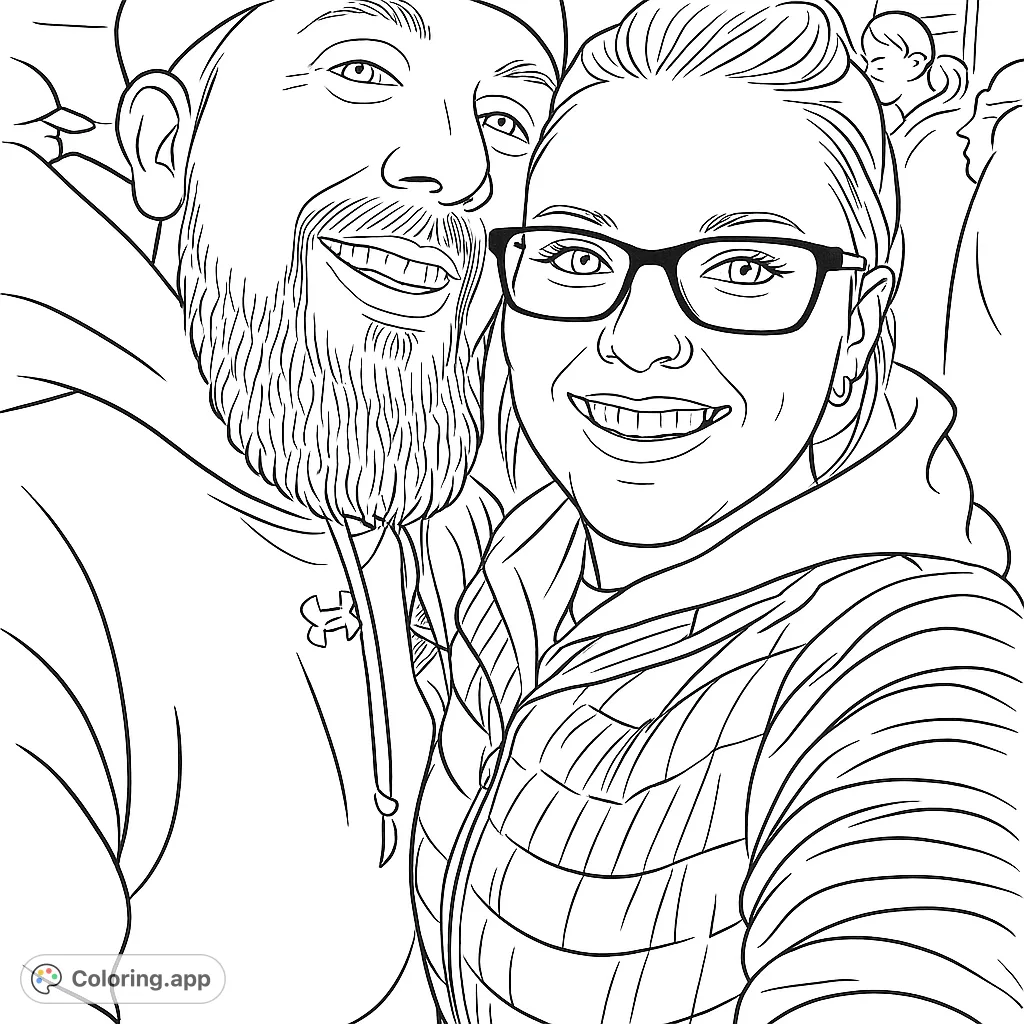 A heartwarming portrait of a smiling couple, perfect for personalizing with your favorite shades. Capture their joy and create a unique piece.