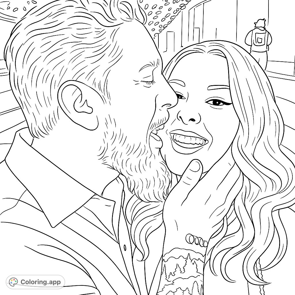 Capture a tender moment between a loving couple. This romantic coloring page features detailed figures in a close embrace, perfect for expressing affection.
