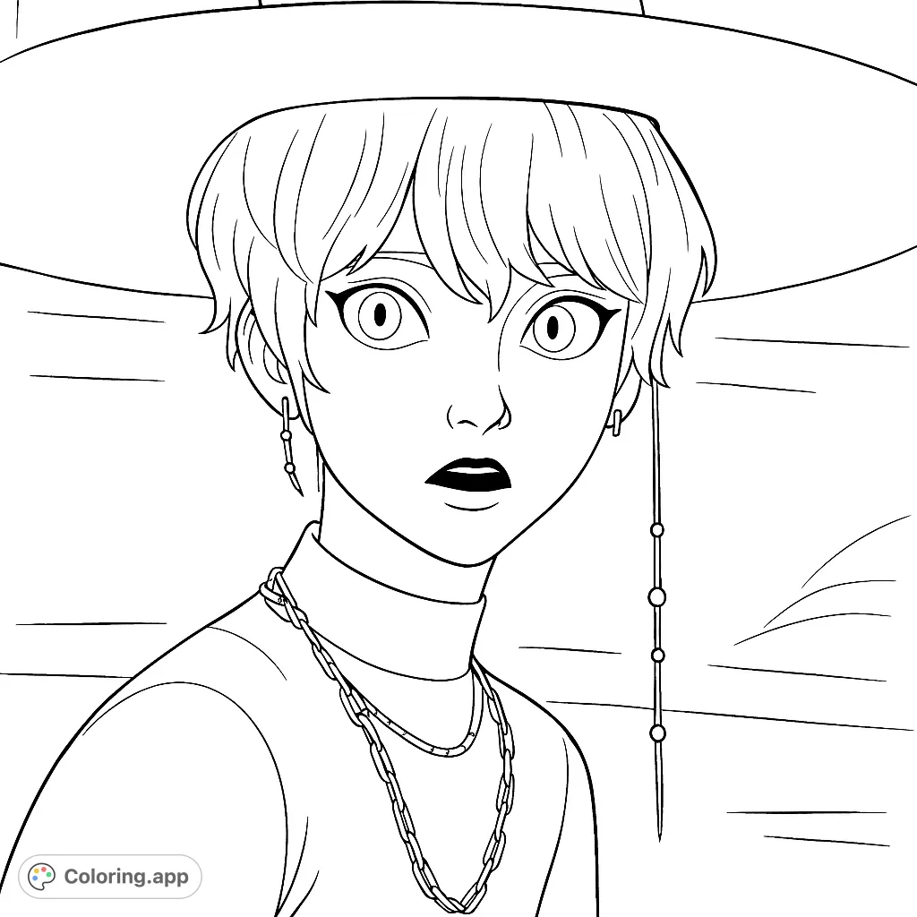 Unveil the mystery of this enigmatic character portrait. A stylized figure with a wide-brimmed hat and expressive eyes awaits your creative touch.