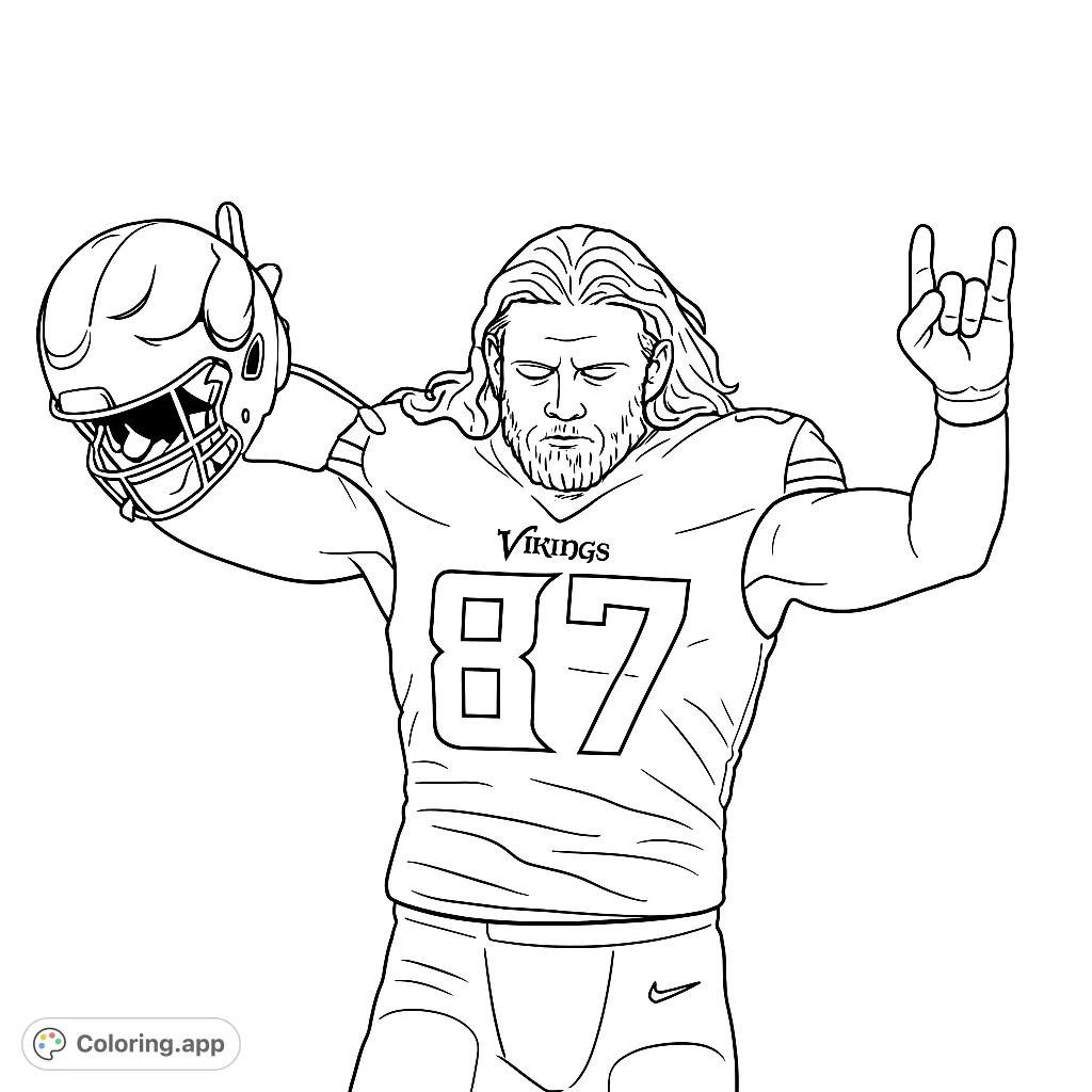 Dynamic football player in jersey 87, celebrating with helmet and hand gesture. Perfect for sports fans and aspiring athletes.