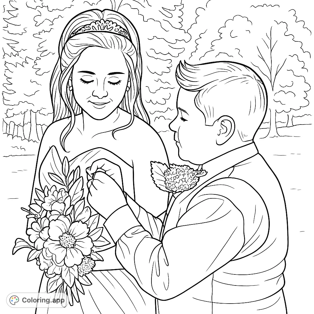 Capture a tender wedding moment with a couple exchanging vows, featuring a beautiful bouquet and elegant attire. Perfect for celebrating love.