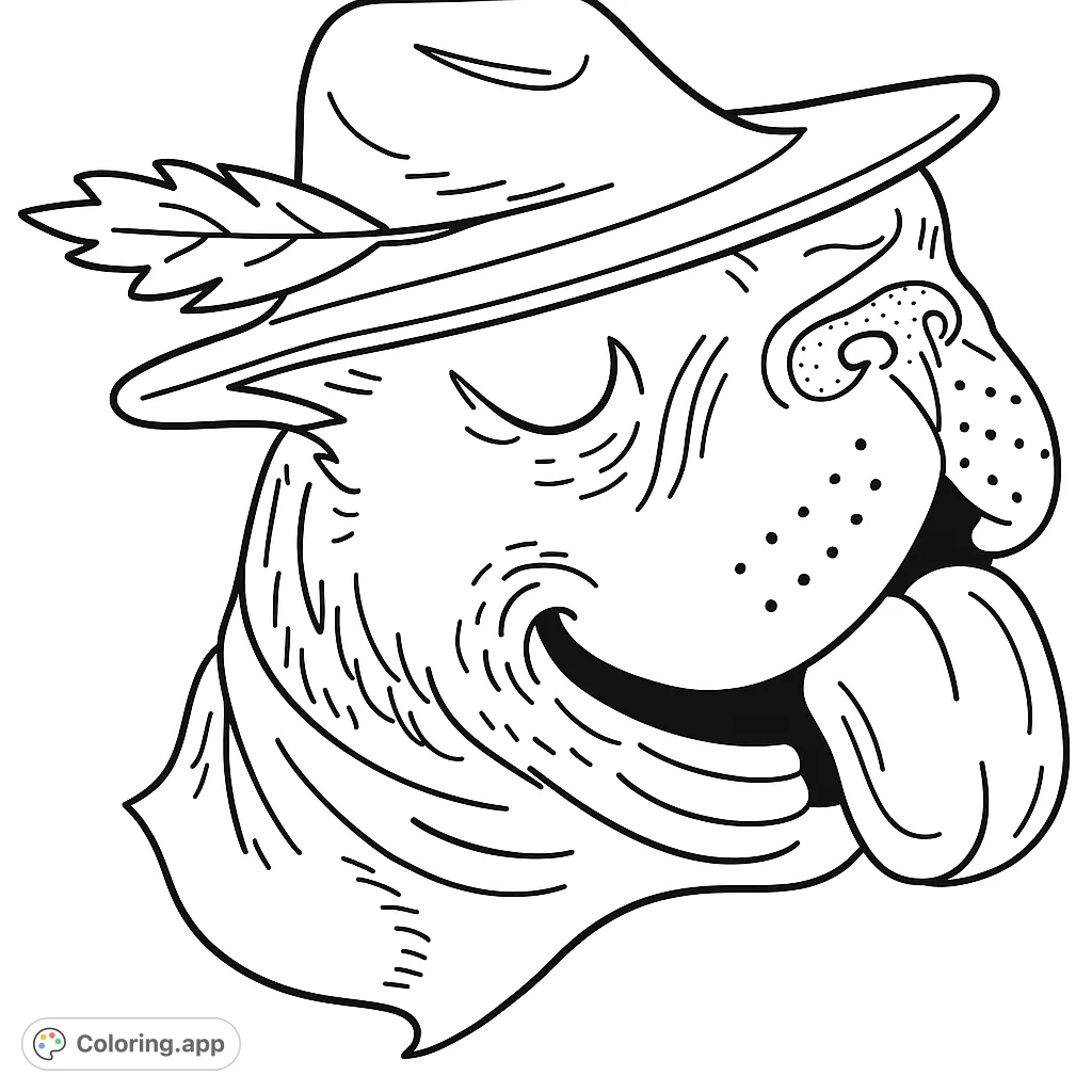 A charming animal character wearing a stylish hat with a feather and a cozy scarf, ready for creative coloring fun.