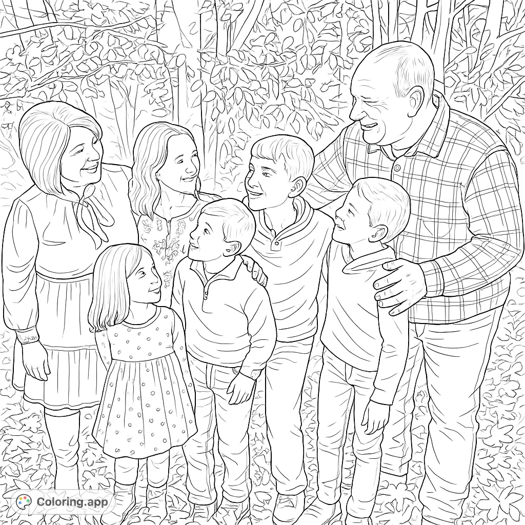 Capture heartwarming family moments with this detailed outdoor portrait. Perfect for all ages to personalize and cherish.